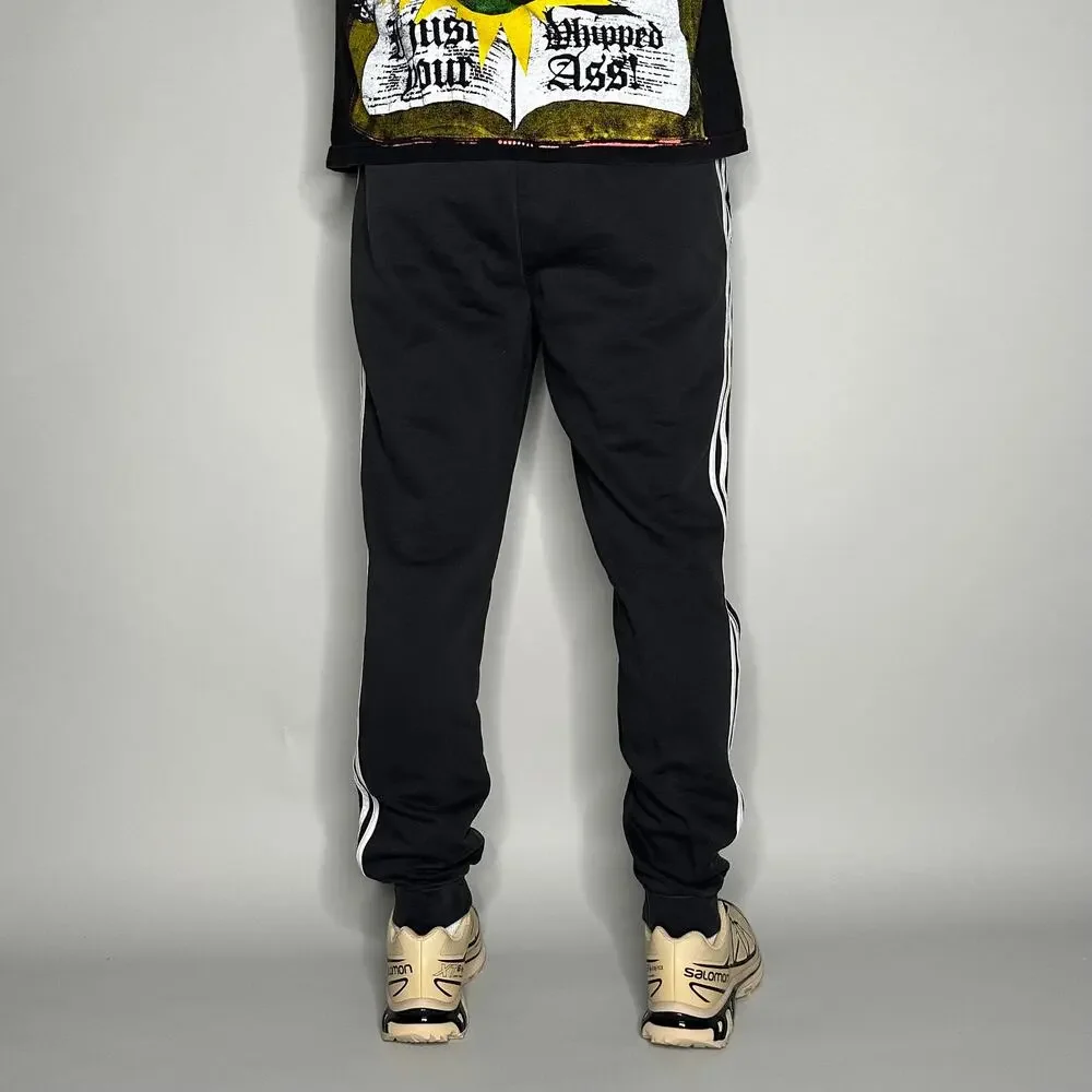 Vintage Y2K Adidas Sweatpants Mens L Slim Fit Black White Soccer Cotton Joggers